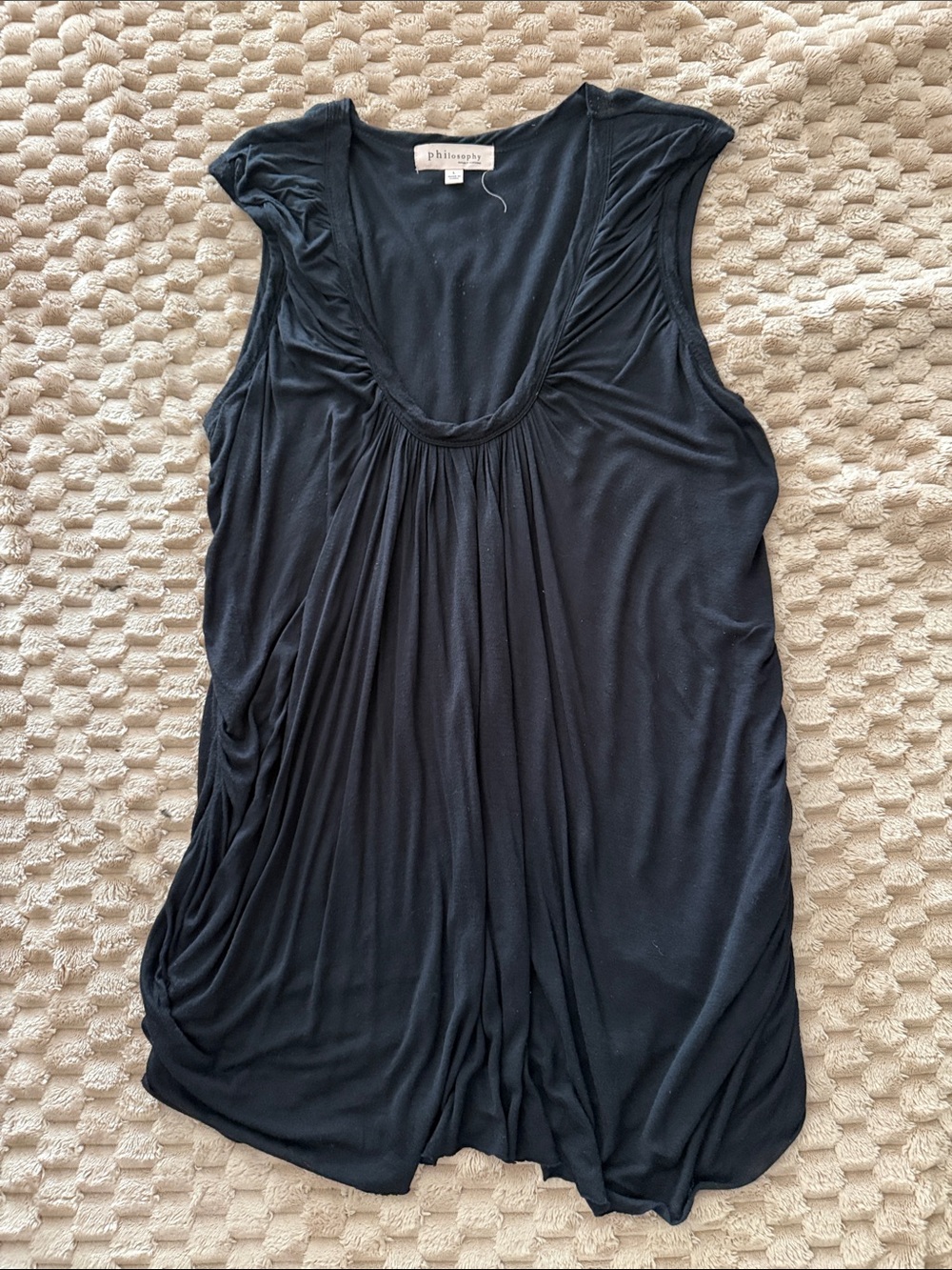 Philosophy Black Sleeveless Ruched Scoop Neck Tank